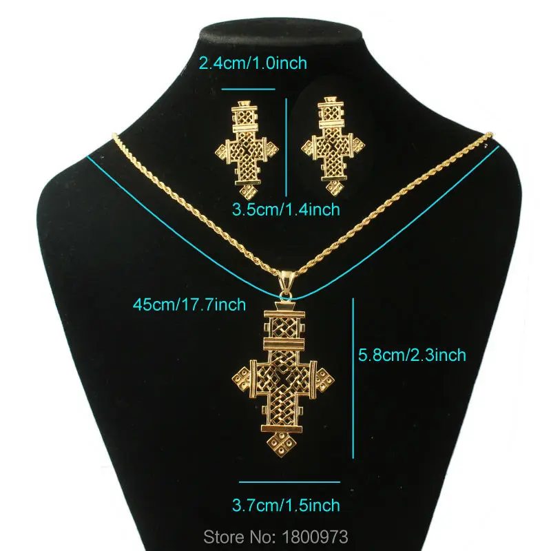 Newest Ethiopian Cross jewelry Sets  Gold Color Cross African Bridal Wedding Jewelry sets