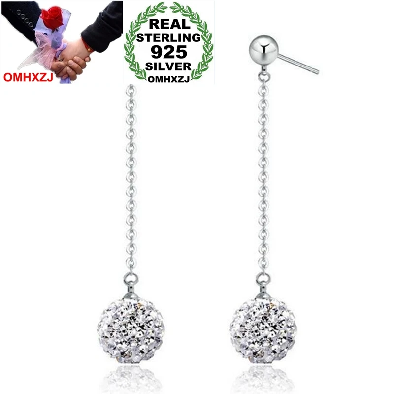 OMHXZJ Wholesale Temperament Sweet Simple Fashion for Woman Gift Drill Ball 925 Sterling Silver Long Tassel Stud Earrings YS256