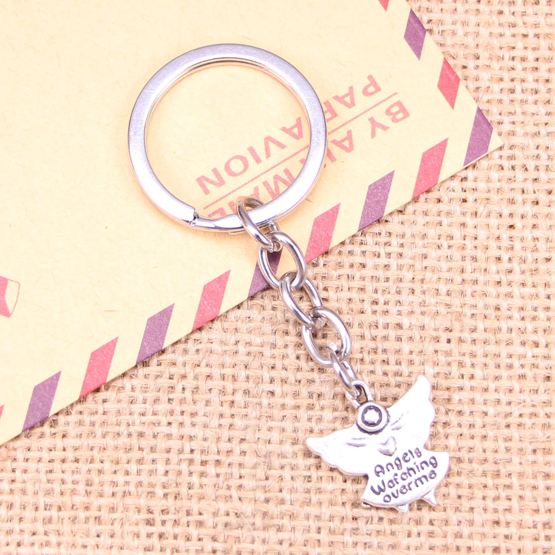 20pcs New Fashion Keychain 20x19mm guardian angel watching over me Pendants DIY Men Jewelry Car Key Chain Souvenir For Gift