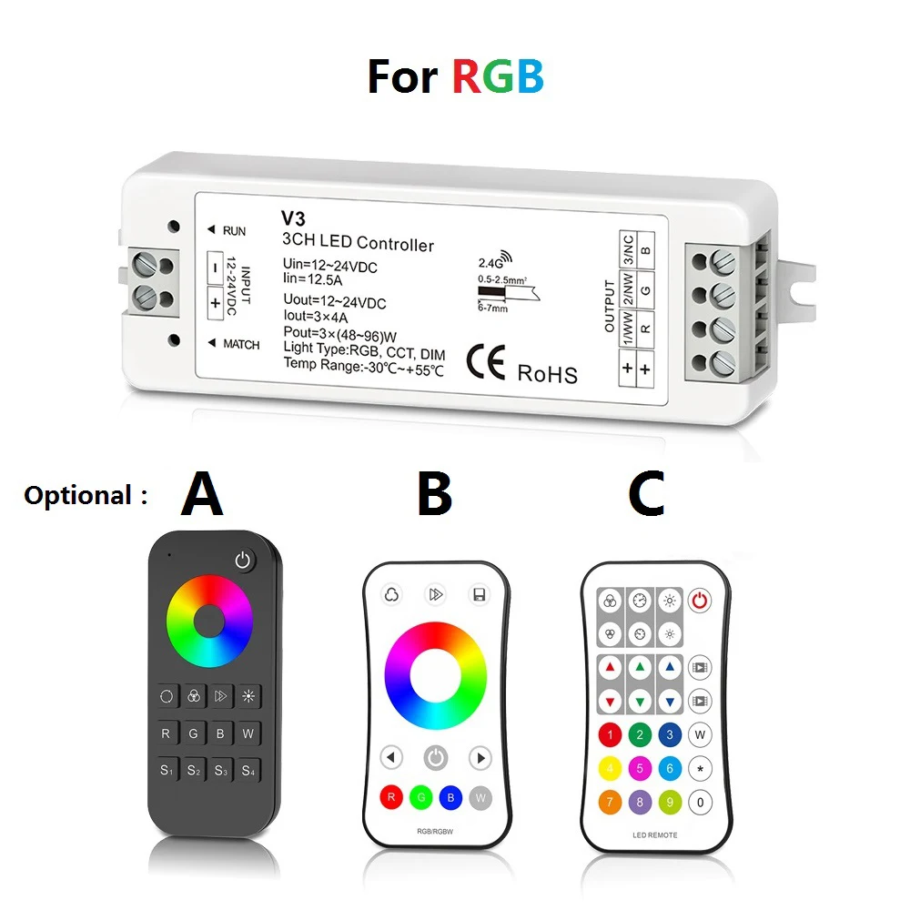 RF 12V 24V 2.4G RGB RGBW Controller Led Strip RGB Controller Wireless RF Remote Controller 12 Volt Remote Control V3