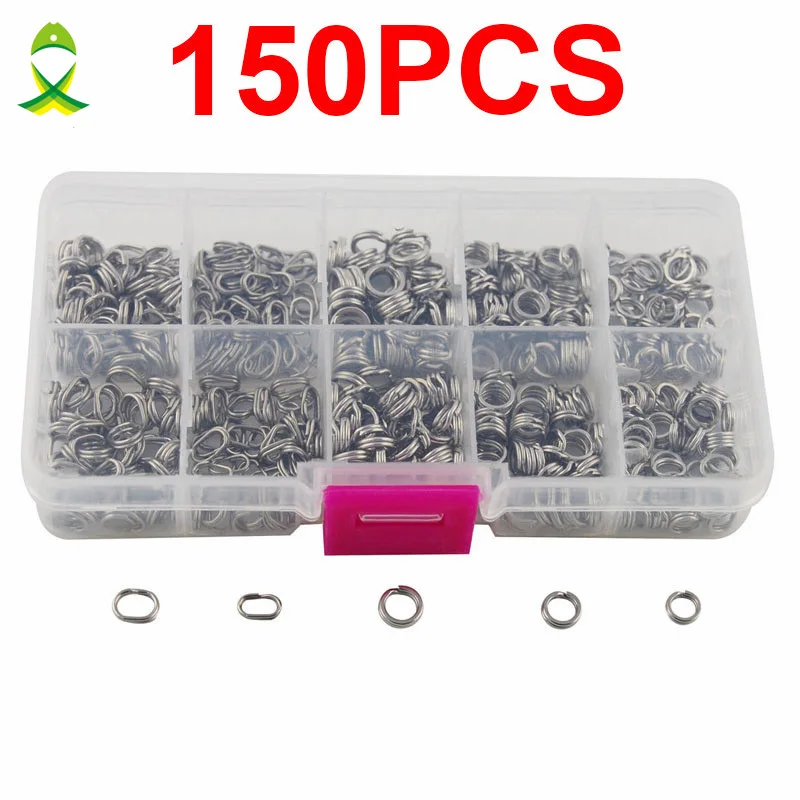 JSM 150pcs Stainless Steel Fishing Split Rings Mixed Size Round Oval Split Rings For Fishing Lure Fishing Connector Set With Box