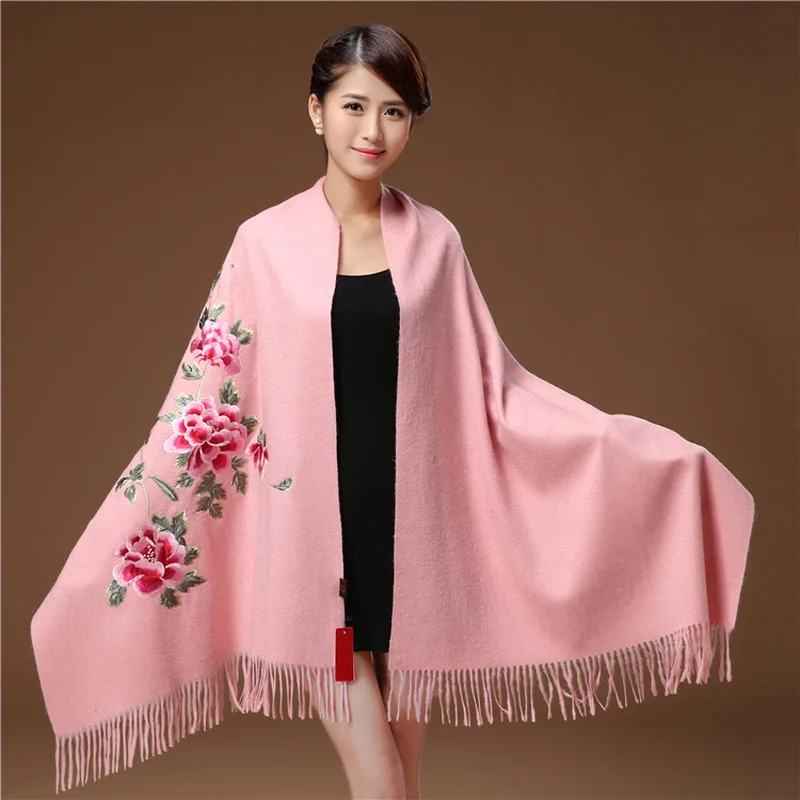 Sale!!!Women Cashmere Tassel Scarves Floral Flowers Embroidery Pashmina 200*70 cm Long Soft Wraps Warm Female Winter Shawls