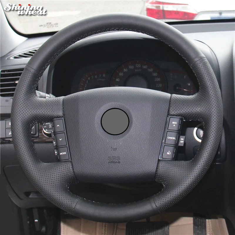 

Shining wheat Black Genuine Leather Car Steering Wheel Cover for Kia Borrego 2008-2015