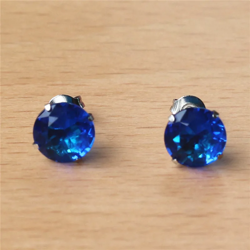 316 L Stainless Steel With 8mm Round AAA New Royal Blue Zircon Stud Earrings For Men And Women 201903011414 - view 2