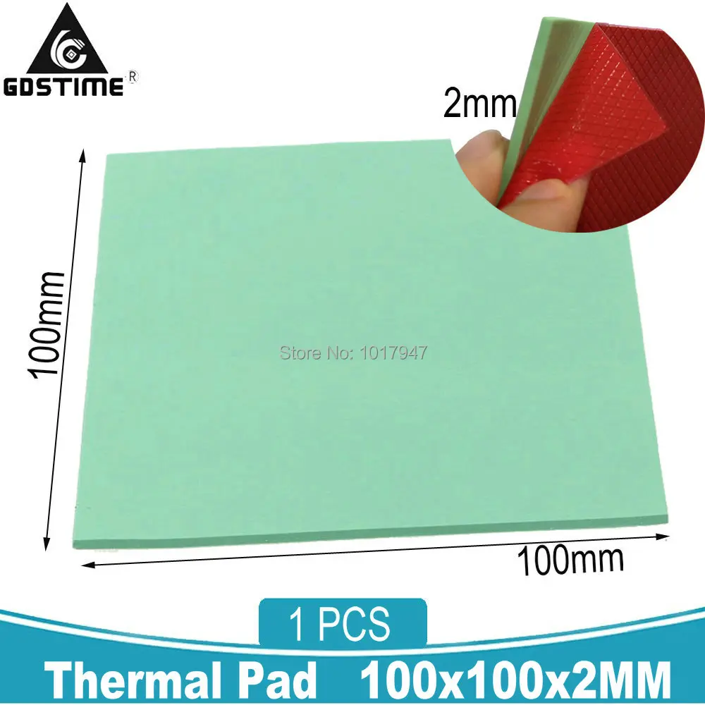 1piece green Gdstime 100x100x2mm Silicone Compound Thermal Pad 100 x 2mm