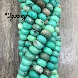 Faceted Rondelle Green Grass Agates Beads, Genuine Gem Stone Beads, Apple Stone Beads  5 Strands/lot MY1606