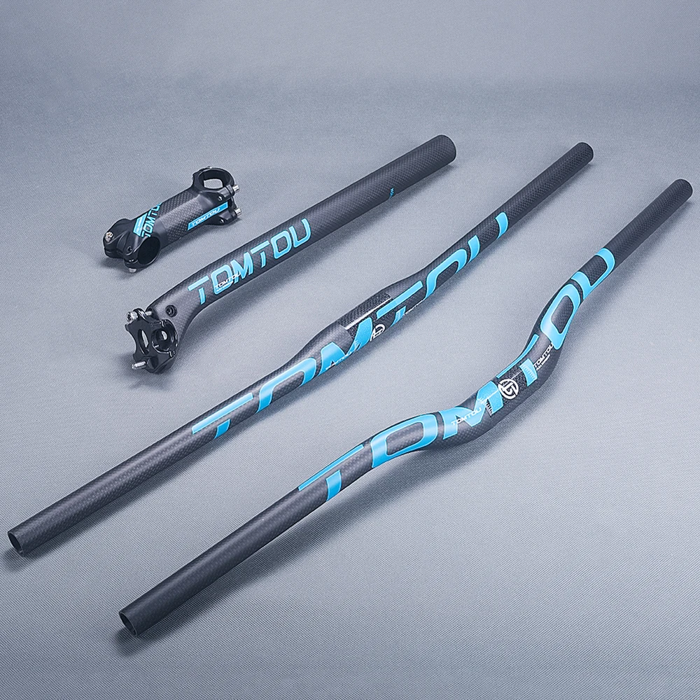 

TOMTOU 3K Carbon Fiber Bicycle Mountain Bars Sets Bike Handlebar Stem Seatpost (Offset 20mm) Matte Blue - TB9T34