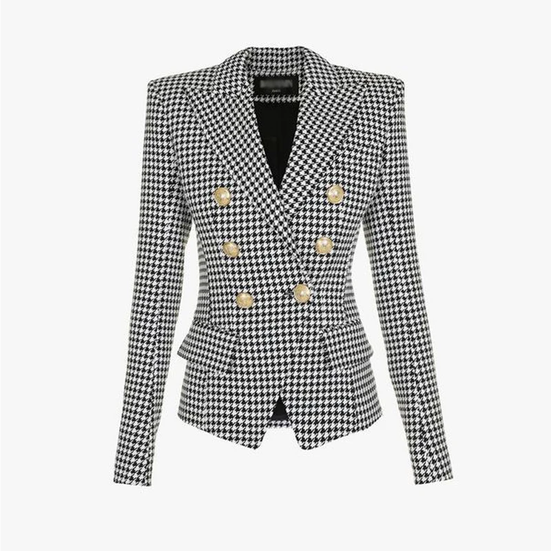 Runway 2022 Spring New Fashion Commuter Retro Check Double-breasted Slim Small Suit Jacket Short High Quality Women\'s Clothing