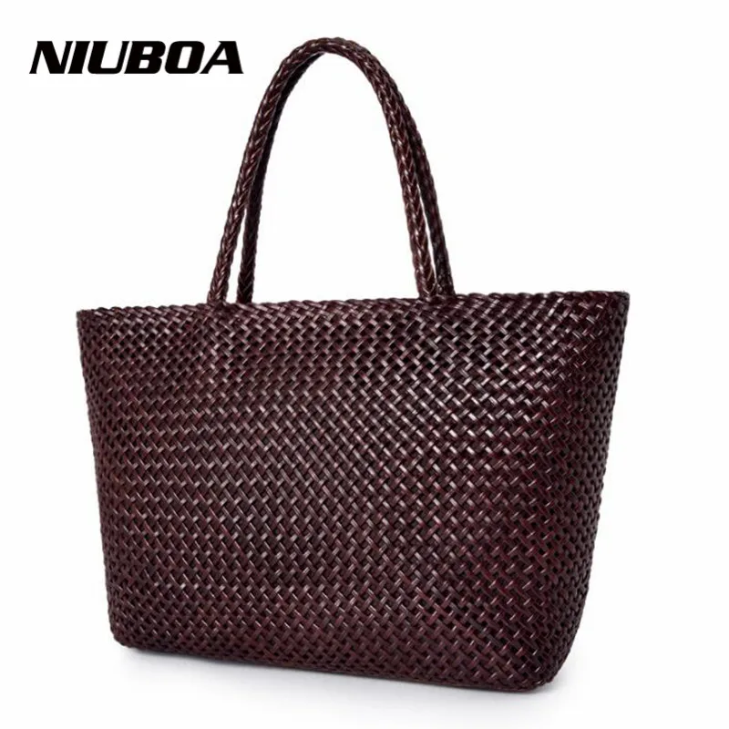 Women Leather Handbag Romantic Big Handmade Woven Totes Female Cowhide Big Holiday Bucket Bag Causal Beach Shoulder Handbags