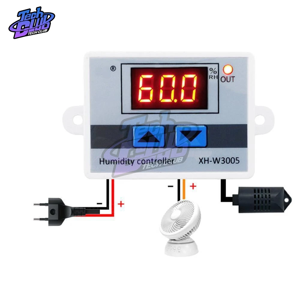 W3005 220V 12V 24V Digital Humidity Controller Hygrometer Humidity Control Switch 0~99%RH Hygrostat w/ Humidity Sensor