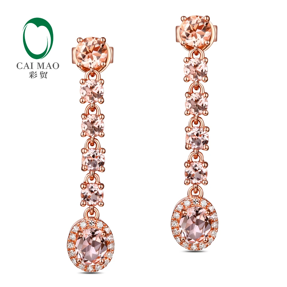 1.88ct Natural Morganite with Diamonds 14K Rose Gold Engagement Dangle Earrings