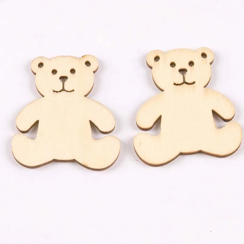 20Pcs Bear pattern natural Wooden Scrapbooking Craft for Embellishments Handmade Diy handicraft Decor 41x48mm MT1757