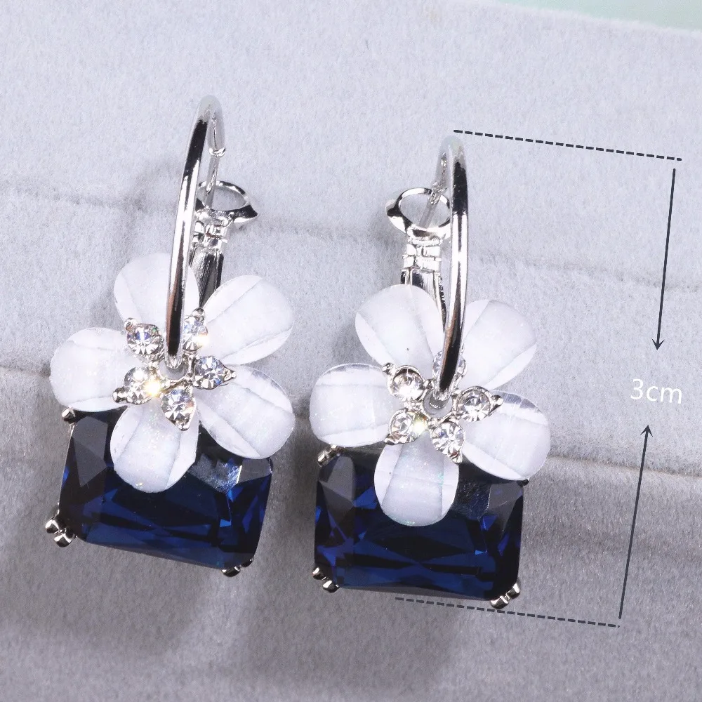 2023 New Fashion Brincos Party Alloy Stud Crystal Flower Blue Stone Dangle Earrings for Women Statement  Geometric Jewelry DZDZ1