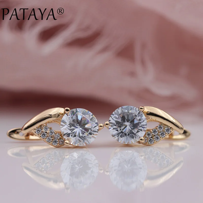 PATAYA New Arrivals 585 Rose Gold Color Flame Type Micro-wax Inlay Natural Zircon Big Dangle Earrings Women Wedding Cute Jewelry