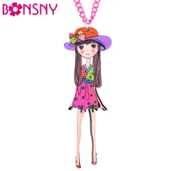 Bonsny Doll Hat Girls Pendant Acrylic Long Chain Dance Necklace Brand Fashion Jewelry For Women 2016 News Style Accessories