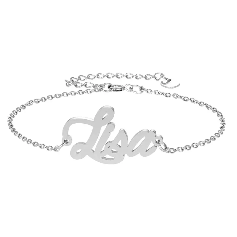 Lisa Charm Name Bracelets for Women Girls Personalized Dainty Nameplate Anklet Unisex Handwriting Word Jewelry Gift