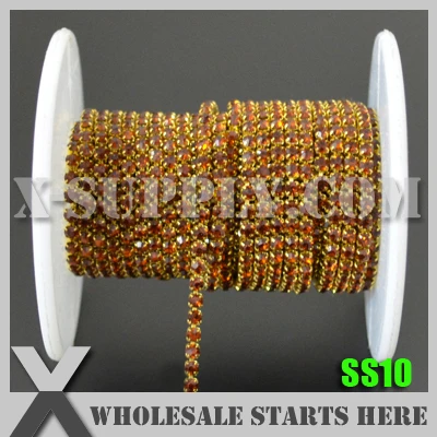 

SS10 Single Row DENSITY Rhinestone Cup Chain, Smoke Topaz Rhinestone in Gold Chain X11110