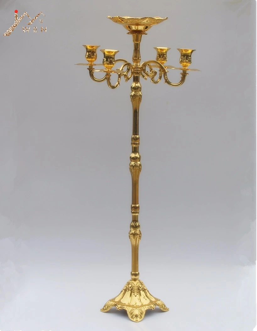 

105CM Height Gold Candelabra 5-Arms Candle Holders Wedding Candlesticks with Flower Bowl Luxury Flower Rack Party Centerpieces