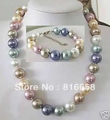 Free shipping@@Charming 12mm Mulriple Color Southsea Shell Pearl Necklace Bracelet