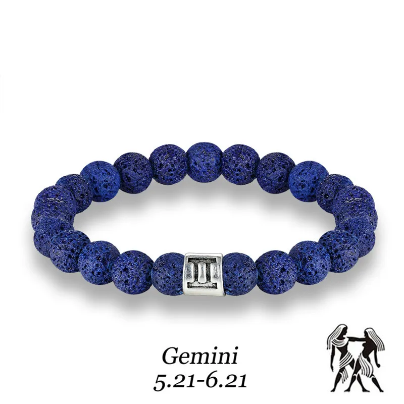 Men 12 Zodiac Signs 8mm Beads Bracelets Handmade Vintage Blue Lava Stone Beads Elastic Bangles Women Jewelry Gifts Drop Shipping