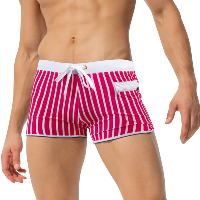 Summer Men Swim Briefs Stripe Swimsuits Shorts Bermuda Beach Shorts Gay Swimwear Bikini Low Waist Bath Boxers Swimming Trunks