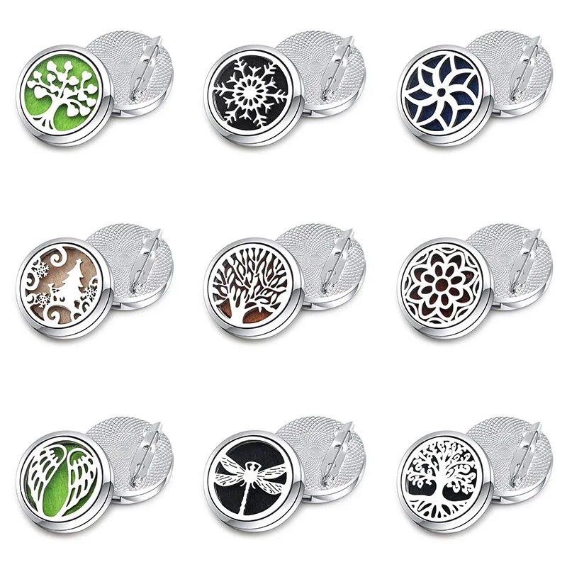 2019 Exquisite Brooches Aroma Diffuser 9 Patterns 28mm High Quality Magnetic Essential Oil Aromatherapy Perfume Lockets Brooches