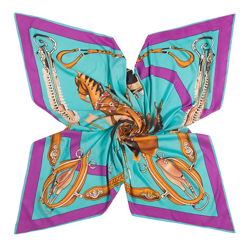 KOI LEAPING-Foulard carré pour femme, hijab, calèche, design sergé, mode ronde, grands châles, fête, cadeau de voyage