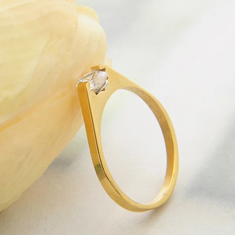 QianBei 2MM Stainless steel Ring Cubic Zirconia Stone Men Women Wedding Cocktail Birthday Graduation Xmas Gifts