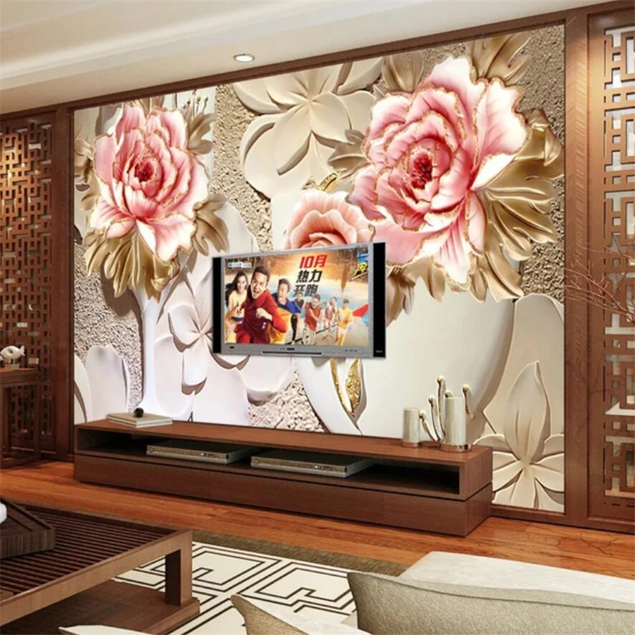 wellyu Custom large wallpapers 3d обои stereo carved three - dimensional flowers murals TV wall decoration painting 3d wallpaper