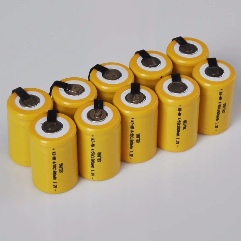 10-16PCS 1.2V 4/5SC rechargeable battery 1800mah 4/5 SC Sub C ni-mh nimh cell with welding tabs for electric drill screwdriver