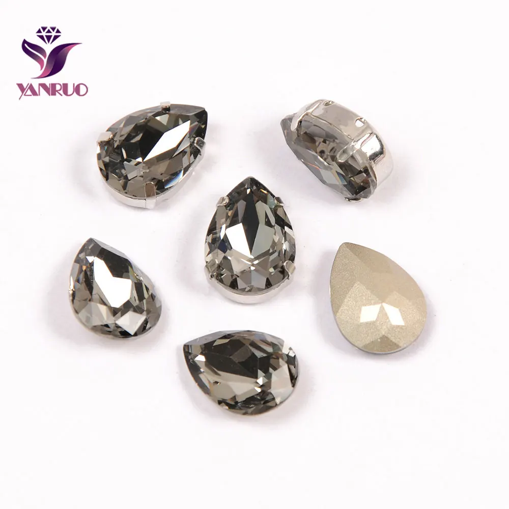 

YANRUO Teardrop Grey Black Diamond Fancy Claw Rhinestones Sewing Ornaments Jewelry Appliques Gems for Crafts