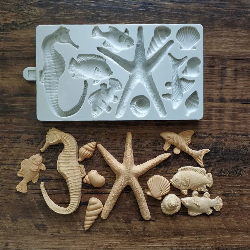 The New Marine life Silicone mold Cake decorating tool   DIY chocolate fondant mold small fish hippocampus shell shape