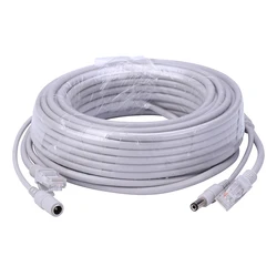 Hamrolte 5M/10M/20M/30M Optional 2.1mm/5.5mm jack RJ45 + DC Power  Extension Ethernet CCTV Cable  For IP Cameras NVR System