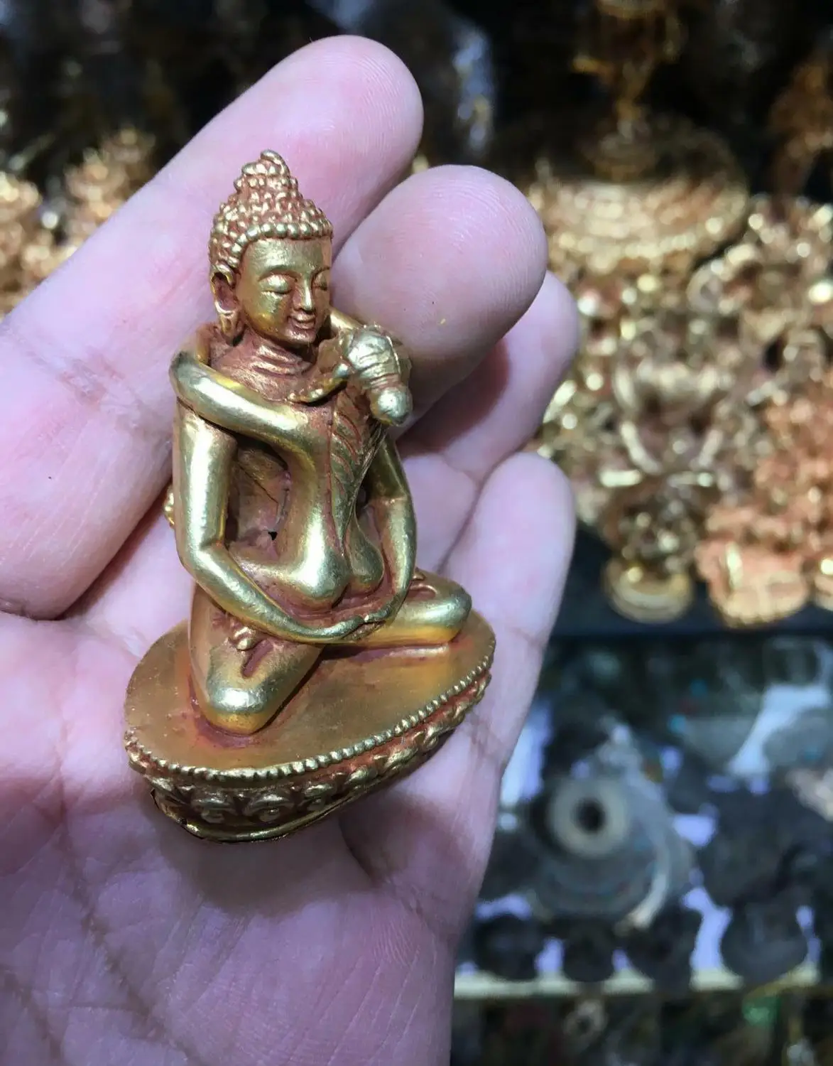 Nepal tibet bronze gold carved small buddhism buddha Chakrasamvara statue