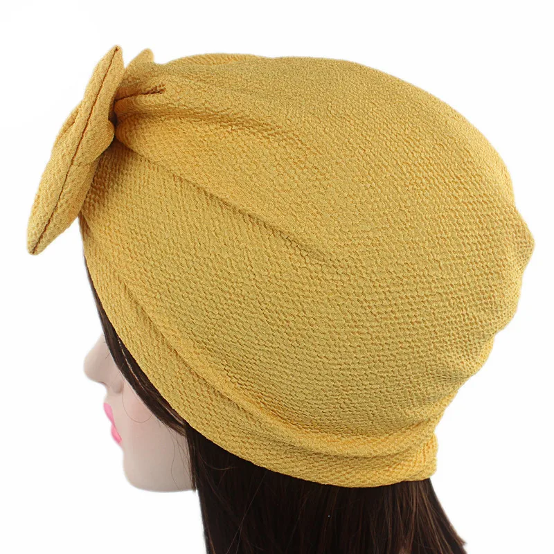 Muslim Women Cotton Elastic Bowknot Ruffle Turban Hat Chemo Beanies Cap Bandanas Headwear Headwrap Cancer Hair Loss Accessories