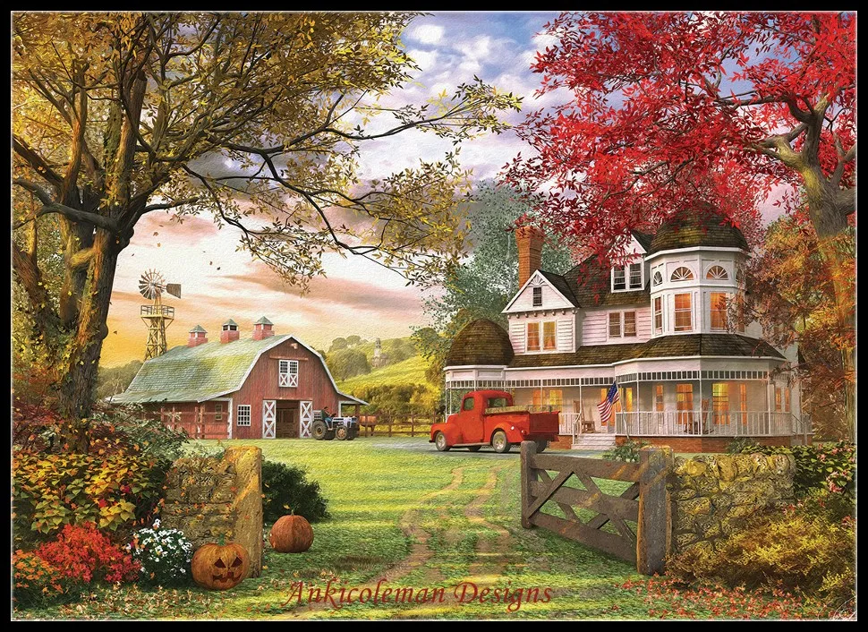 

Needlework for embroidery DIY DMC color High Quality - Counted Cross Stitch Kits 14 ct Oil painting - Old Pumpkin Farm