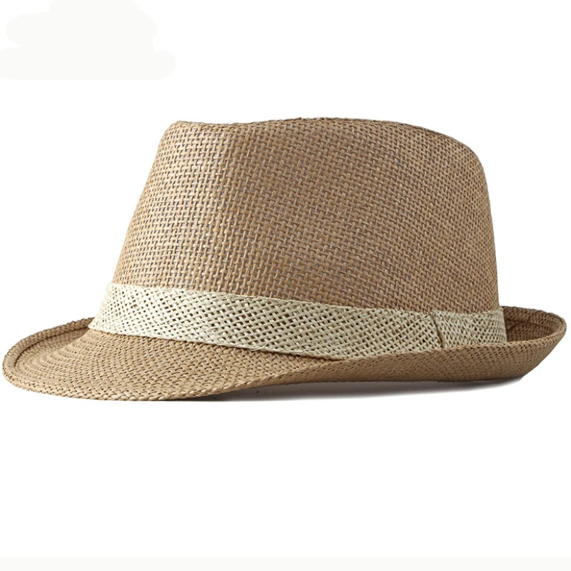 HT2378 Summer Women Men Fedoras Straw Hat Short Brim Trilby Panama Hats Men Straw Beach Sun Hats for Men Breathable Fedora Hat