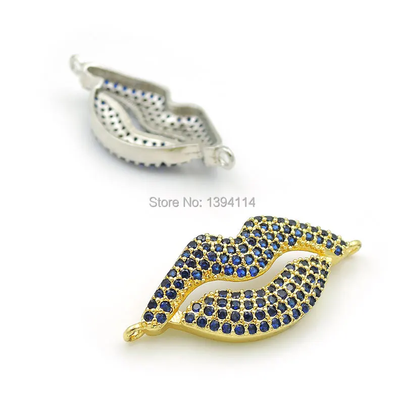 30*13*4mm Micro Pave Blue CZ Lip Connector Fit For Women As DIY Bracelets Accessory