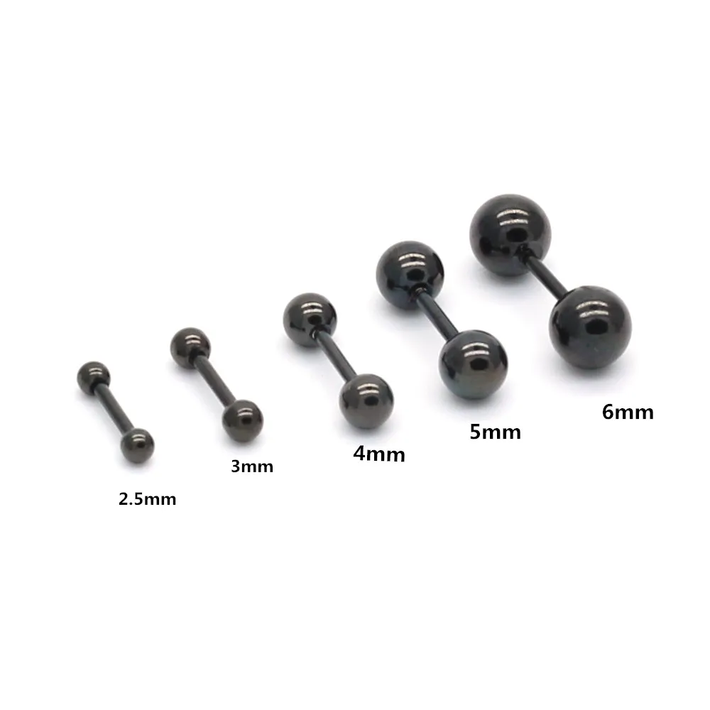 SE02 Black Titanium Screw-back Round Ball Stud Earrings For Women Men 316l Stainless Steel Earring Good Quality Jewelry