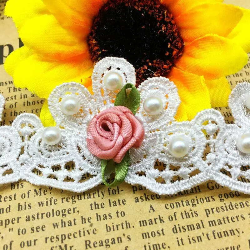 

20Pcs 3.5cm Pearl Rose Flowers Embroidered Applique Lace Trim Ribbon Fabric Sewing Craft For Costume Wedding Dress Decoration