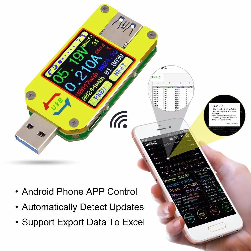 UM Series USB Color Display Tester Micro Voltage Meter Current Detector Voltmeter Battery Charge Measurement