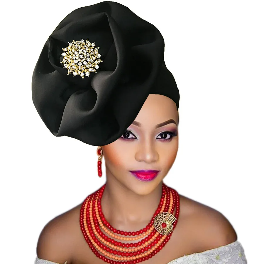 African Headite Flower Shape Gele Nigerian Traditional Wedding Cap Fashion Turban