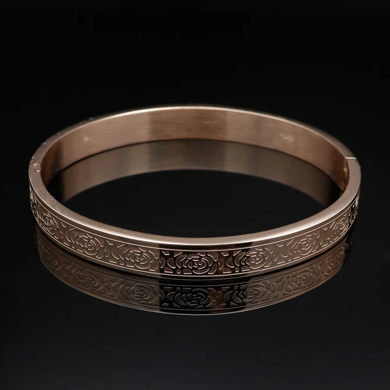 Rose Pattern Bangle Fashion Gold Color Eternity Love Carving Bracelet Gold Bangle Female Models Buckle Brand Jewelry For Women