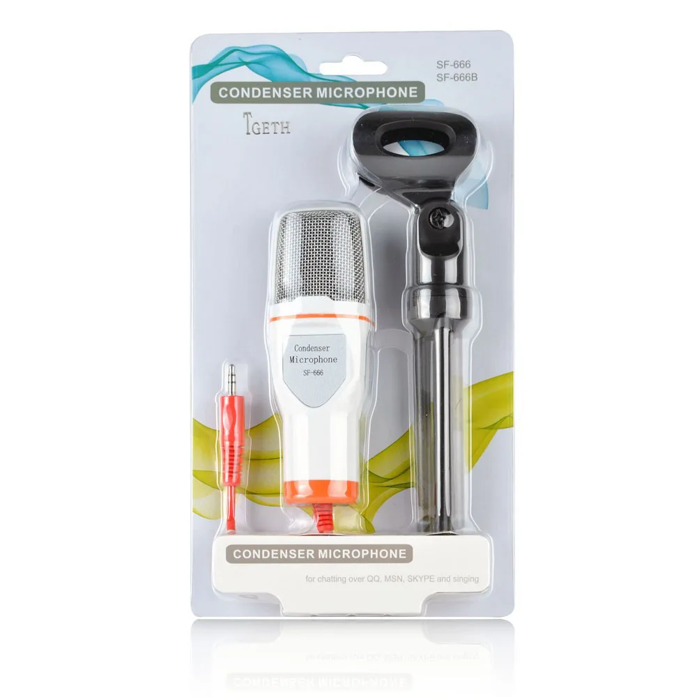 TGETH  Wired Stereo Condenser SF-666 Microphone With Holder Stand Clip For PC Chatting Singing Karaoke Laptop