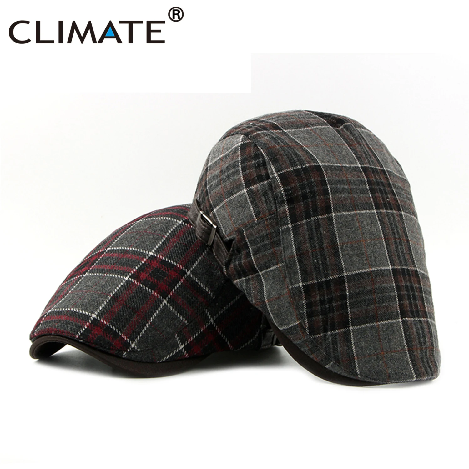 CLIMATE Men Plaid Beret Flat Cap Vintage Hat Warm Berets for Men Woolen Beret Plaid Casual Thickened Flat Caps Beret for Men