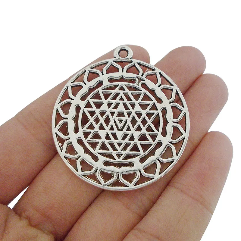 ZXZ 5pcs Antique Silver Large Hollow Open Sri Yantra Meditation Charms Pendants for Jewelry Making Findings 44x40mm