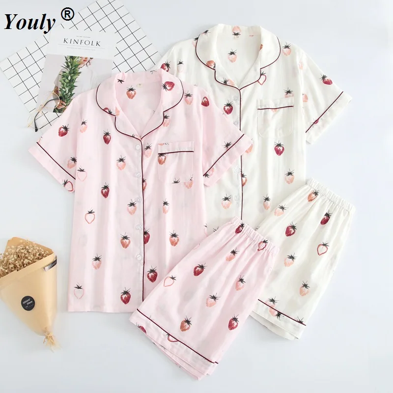 

Women 100% Cotton Short Sleeves Ladies Pajama Sets 2021 Casual Loose Hot Shorts Cute Cartoon sleepwear Women Homewear Outwear