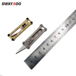 Swayboo Brass+Titanium Kalloy Art Knife Sliding Blade Box Paper Cutter Key Chian Pocket Foding Utility Knife EDC Tool