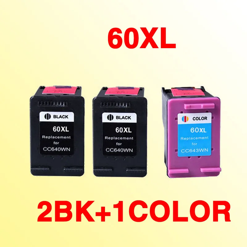 3PCS ink cartridges compatible for hp60 60XL Deskjet F4440 F4480 F4435 4500 F4580 5500 D5560 D110a F2430 ENVY120