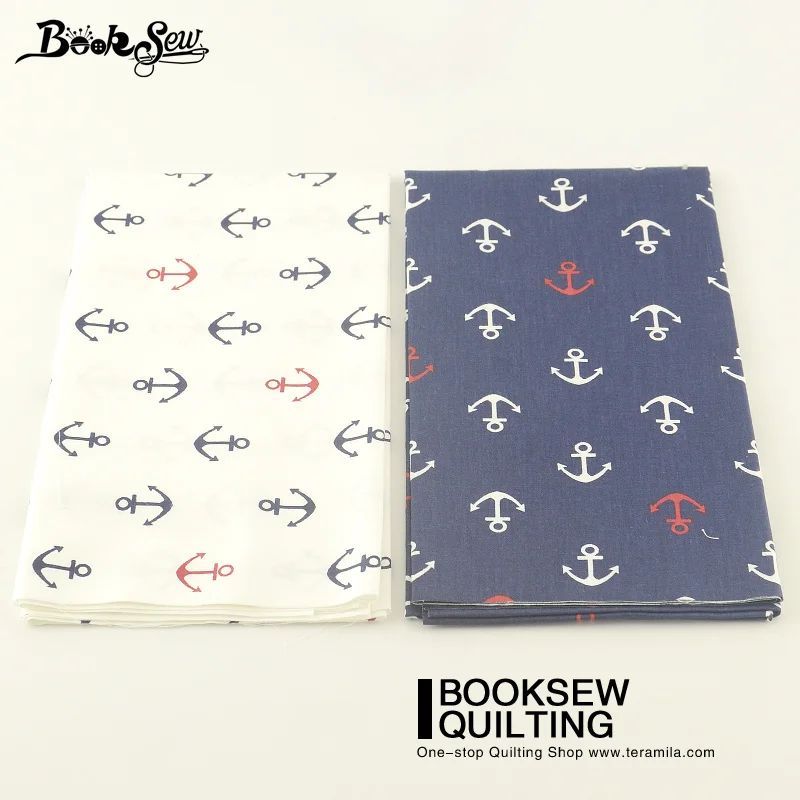 Booksew Fabric 100% Cotton Twill Home Textile 2 Pcs/lot 50cmx100cm Printed White And Dark Blue Anchors Style Patchwork Cloth